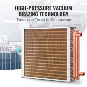 heat exchanger water to air, 16"x 16" with 3 row 3/8" copper ports, 193 aluminum fins heat exchanger for outdoor wood furnaces, residential heating and cooling, and forced air heating