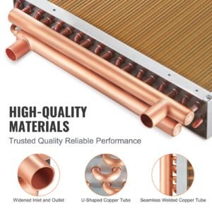 heat exchanger water to air, 18"x 20" with 3 row 3/8" copper ports, 242 aluminum fins heat exchanger for outdoor wood furnaces, residential heating and cooling, and forced air heating