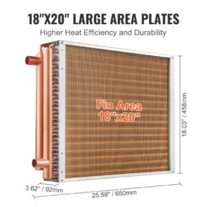 heat exchanger water to air, 18"x 20" with 3 row 3/8" copper ports, 242 aluminum fins heat exchanger for outdoor wood furnaces, residential heating and cooling, and forced air heating