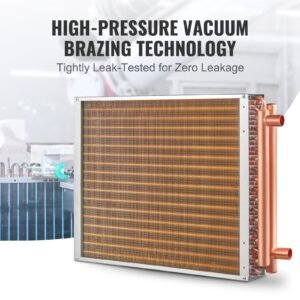 heat exchanger water to air, 18"x 20" with 3 row 3/8" copper ports, 242 aluminum fins heat exchanger for outdoor wood furnaces, residential heating and cooling, and forced air heating