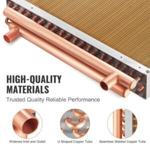 heat exchanger water to air, 20"x 20" with 3 row 3/8" copper ports, 242 aluminum fins heat exchanger for outdoor wood furnaces, residential heating and cooling, and forced air heating