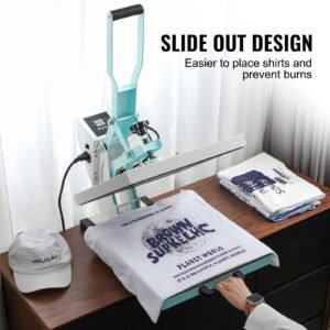 heat press, 15 x 15 inch digital heat press machine, slide out heat transfer machine, fast and even heating, 2 layer insulation cotton, heat transfer machine for t shirts/pillows/bags, green
