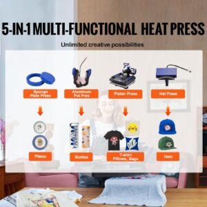 heat press 15x15, upgraded heat press machine 5 in 1, anti scald, fast heating, swing away digital control multifunction heat press for sublimation combo for t shirt hat cap mug plate