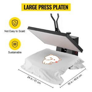 heat press 16x24, 1700w power heat press machine, fast heating, high pressure heat press machine for t shirt, digital industrial sublimation printer for heat transfer vinyl, easy to use, black
