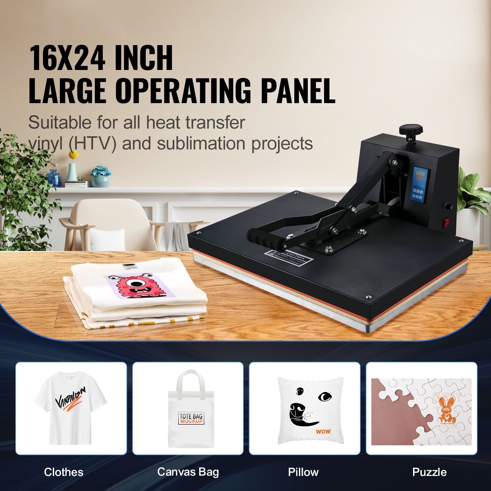 heat press 16x24, 1700w power heat press machine, fast heating, high pressure heat press machine for t shirt, digital industrial sublimation printer for heat transfer vinyl, easy to use, black