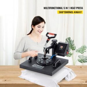 heat press, 5 in 1 15 x 15 inch heat press machine, dual led display heat press machine, multifunctional sublimation, for t shirts, swing away design