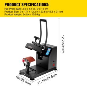 heat press 6x3.75inch curved element hat press clamshell design heat press for hats rigid steel frame no stick digital lcd timer and temperature control (6x3.75inch clamshell design)