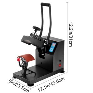 heat press 6x3.75inch curved element hat press clamshell design heat press for hats rigid steel frame no stick digital lcd timer and temperature control (6x3.75inch clamshell design)