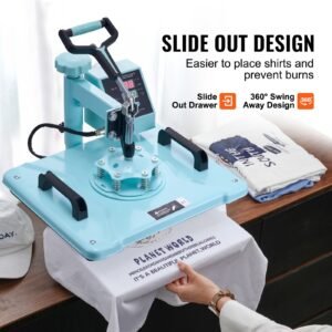 heat press machine, 12 x 15 inch, 8 in 1 heat transfer machine with 6 30 oz tumbler press, 360° swing away t shirt pressing, digital precise control, for t shirts/mugs/hats/plates, green