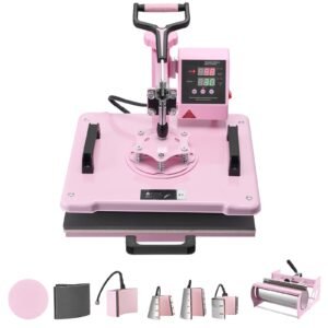 heat press machine, 12 x 15 inch, 8 in 1 heat transfer machine with 6 30 oz tumbler press, 360° swing away t shirt pressing, digital precise control, for t shirts/mugs/hats/plates, pink
