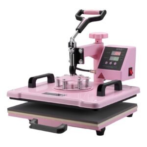 heat press machine, 12 x 15 inch, 8 in 1 heat transfer machine with 6 30 oz tumbler press, 360° swing away t shirt pressing, digital precise control, for t shirts/mugs/hats/plates, pink