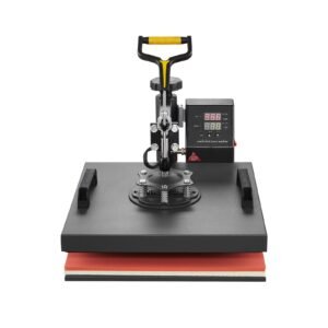 heat press machine, 15 x 15 inch, 2 in 1 heat transfer machine with hat press, 360° swing away t shirt pressing, digital precise control, fast even heating for t shirts/hats/caps, black