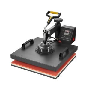 heat press machine, 15 x 15 inch, 2 in 1 heat transfer machine with hat press, 360° swing away t shirt pressing, digital precise control, fast even heating for t shirts/hats/caps, black