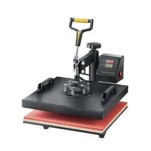 heat press machine, 15 x 15 inch, 2 in 1 heat transfer machine with hat press, 360° swing away t shirt pressing, digital precise control, fast even heating for t shirts/hats/caps, black