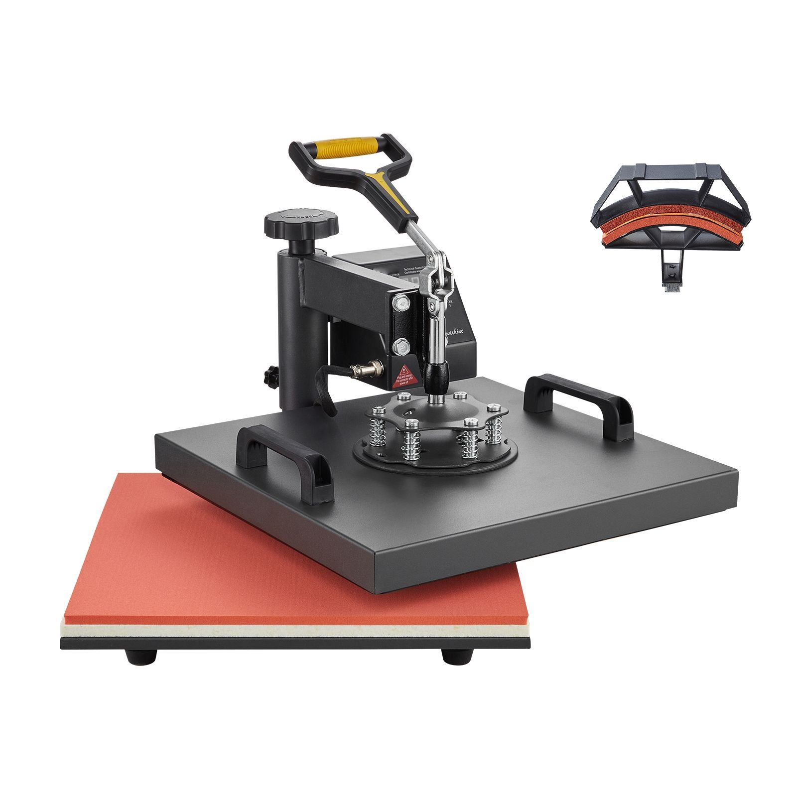 heat press machine, 15 x 15 inch, 2 in 1 heat transfer machine with hat press, 360° swing away t shirt pressing, digital precise control, fast even heating for t shirts/hats/caps, black