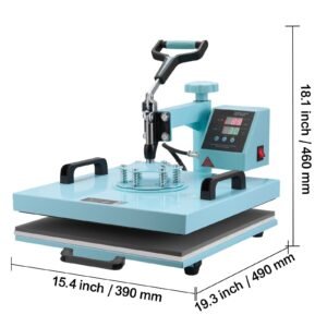 heat press machine, 15 x 15 inch, 5 in 1 heat transfer machine with 30 oz tumbler press, 360° swing away t shirt pressing, digital precise control, for t shirts/mugs/hats/plates, green