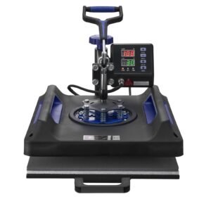 Heat Press Machine, 15 x 15 inch, 8 in 1 Heat Transfer Machine with 30 oz Tumbler Press, 360° Swing Away Digital T-Shirt Pressing, Teflon Coating, for T-Shirts/Mugs/Hats/Plates, Black+Blue