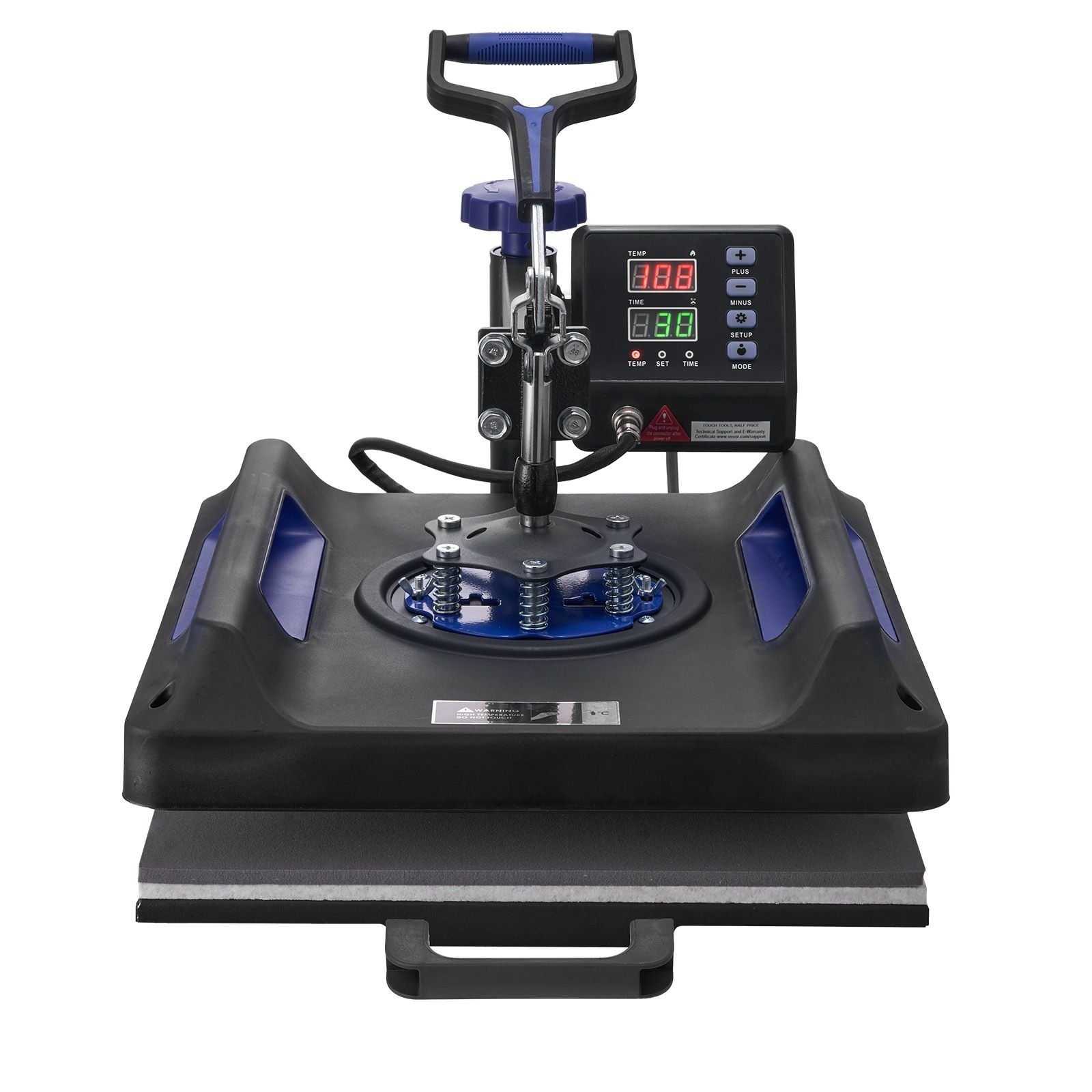 heat press machine, 15 x 15 inch, 8 in 1 heat transfer machine with 30 oz tumbler press, 360° swing away digital t shirt pressing, teflon coating, for t shirts/mugs/hats/plates, black+blue