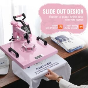 heat press machine, 15 x 15 inch, 8 in 1 heat transfer machine with 6 30 oz tumbler press, 360° swing away t shirt pressing, digital precise control, for t shirts/mugs/hats/plates, pink