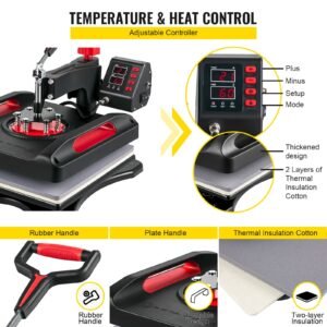 heat press machine 8 in 1 combo, heat press 15x15, swing away t shirt printing machine digital control, multifunction heat transfer machine sublimation heat press for t shirt hat cap mug plate