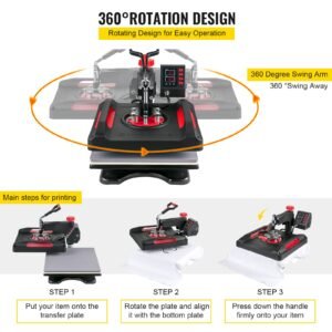 heat press machine 8 in 1 combo, heat press 15x15, swing away t shirt printing machine digital control, multifunction heat transfer machine sublimation heat press for t shirt hat cap mug plate
