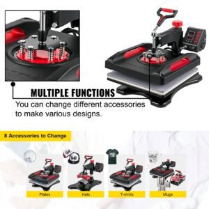 heat press machine 8 in 1 combo, heat press 15x15, swing away t shirt printing machine digital control, multifunction heat transfer machine sublimation heat press for t shirt hat cap mug plate