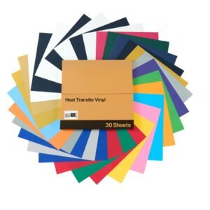 heat transfer vinyl, 30 pack, 12 x 12 in, assorted colors htv iron on vinyl bundle, easy to cut and weed, with accessories, compatible with cutting machines, for various materials, t shirts