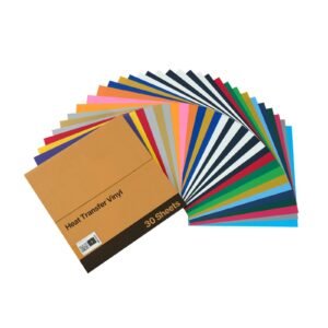 heat transfer vinyl, 30 pack, 12 x 12 in, assorted colors htv iron on vinyl bundle, easy to cut and weed, with accessories, compatible with cutting machines, for various materials, t shirts