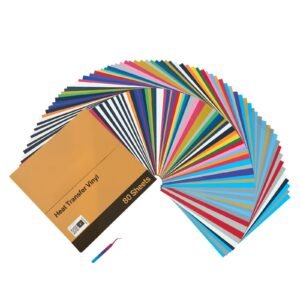 heat transfer vinyl, 80 pack, 12 x 12 in, assorted colors htv iron on vinyl bundle, easy to cut and weed, with accessories, compatible with cutting machines, for various materials, t shirts