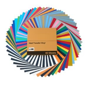 Heat Transfer Vinyl, 80 Pack, 12 x 12 in, Assorted Colors HTV Iron on Vinyl Bundle, Easy to Cut and Weed, with Accessories, Compatible with Cutting Machines, for Various Materials, T-shirts