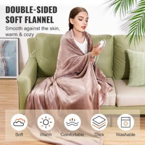 heated blanket electric throw, 100" x 90" king size, soft flannel heating blanket with 10 hours timer auto off & 5 heating levels, dual control, machine washable, etl & fcc certification (beige)