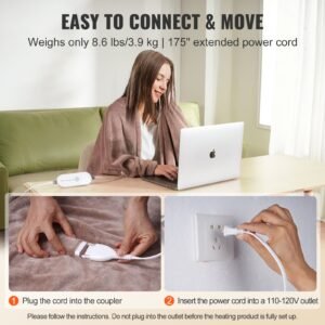 heated blanket electric throw, 100" x 90" king size, soft flannel heating blanket with 10 hours timer auto off & 5 heating levels, dual control, machine washable, etl & fcc certification (beige)