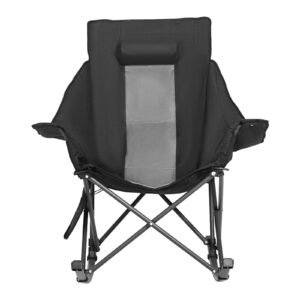 heated camping chair, 3 heating settings, large sized padded folding rocker, heavy duty outdoor lawn chairs with pocket & cupholder, support 225lbs, portable heated chair for sports winter use