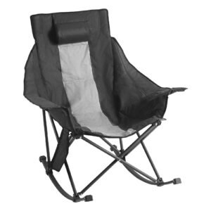 heated camping chair, 3 heating settings, large sized padded folding rocker, heavy duty outdoor lawn chairs with pocket & cupholder, support 225lbs, portable heated chair for sports winter use