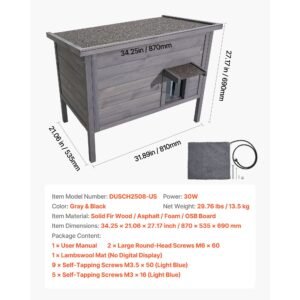 heated cat house, insulated wooden cat house for outdoor cats, waterproof feral kitty shelter with heating pad, pvc flap door & openable asphalt roof for 1 3 cats in winter, 34 x 21 x 27 in