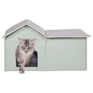 heated cat house, outdoor kitty shelter with adjustable temperature and timer, 600d oxford cloth foldable cat shelter with heated pad for winter to stay warm and cozy, green (large)