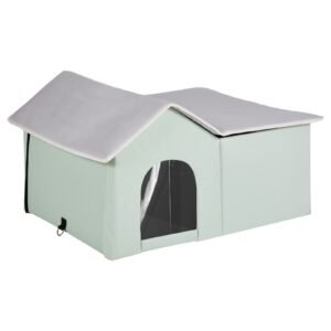 heated cat house, outdoor kitty shelter with adjustable temperature and timer, 600d oxford cloth foldable cat shelter with heated pad for winter to stay warm and cozy, green (large)