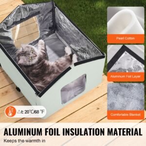 heated cat house, outdoor kitty shelter with adjustable temperature and timer, 600d oxford cloth foldable cat shelter with heated pad for winter to stay warm and cozy, green (middle)