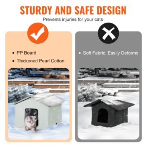heated cat house, outdoor kitty shelter with adjustable temperature and timer, 600d oxford cloth foldable cat shelter with heated pad for winter to stay warm and cozy, green (middle)