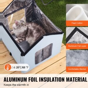 heated cat house, outdoor kitty shelter with timer, 600d oxford cloth foldable cat shelter with heated pad for winter to stay warm and cozy, blue (small)