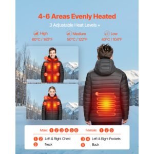 heated jacket for women with 7.4v battery, soft shell electric heating coat, windproof lightweight outerwear with 4 heating zones & 3 heat settings, for hiking, outdoor work, black, l size
