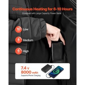 heated jacket for women with 7.4v battery, soft shell electric heating coat, windproof lightweight outerwear with 4 heating zones & 3 heat settings, for hiking, outdoor work, black, m size