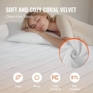 heated mattress pad, 78 x 80 in, king electric bed warmer with 1 5 heat settings control, 10 hour auto shut off, machine wash breathable coral fleece heating electric mattress sheets, white