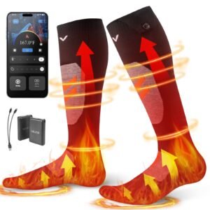 heated socks, small size, 5000mah battery rechargeable heating socks with 4 heating levels, electric heated sock with app control for men women, foot warmer for hunting riding camping hiking