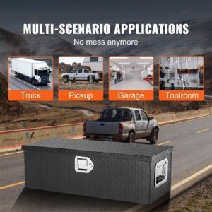 heavy duty aluminum truck bed tool box, diamond plate tool box with side handle and lock keys, storage tool box chest box organizer for pickup, rv, trailer, truck bed, 30"x13"x9.6", black