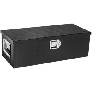 heavy duty aluminum truck bed tool box, diamond plate tool box with side handle and lock keys, storage tool box chest box organizer for pickup, rv, trailer, truck bed, 30"x13"x9.6", black