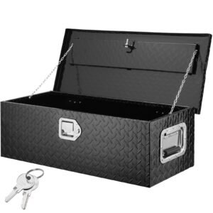 heavy duty aluminum truck bed tool box, diamond plate tool box with side handle and lock keys, storage tool box chest box organizer for pickup, rv, trailer, truck bed, 30"x13"x9.6", black