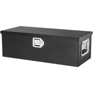heavy duty aluminum truck bed tool box, diamond plate tool box with side handle and lock keys, storage tool box chest box organizer for pickup, rv, trailer, truck bed, 30"x13"x9.6", black