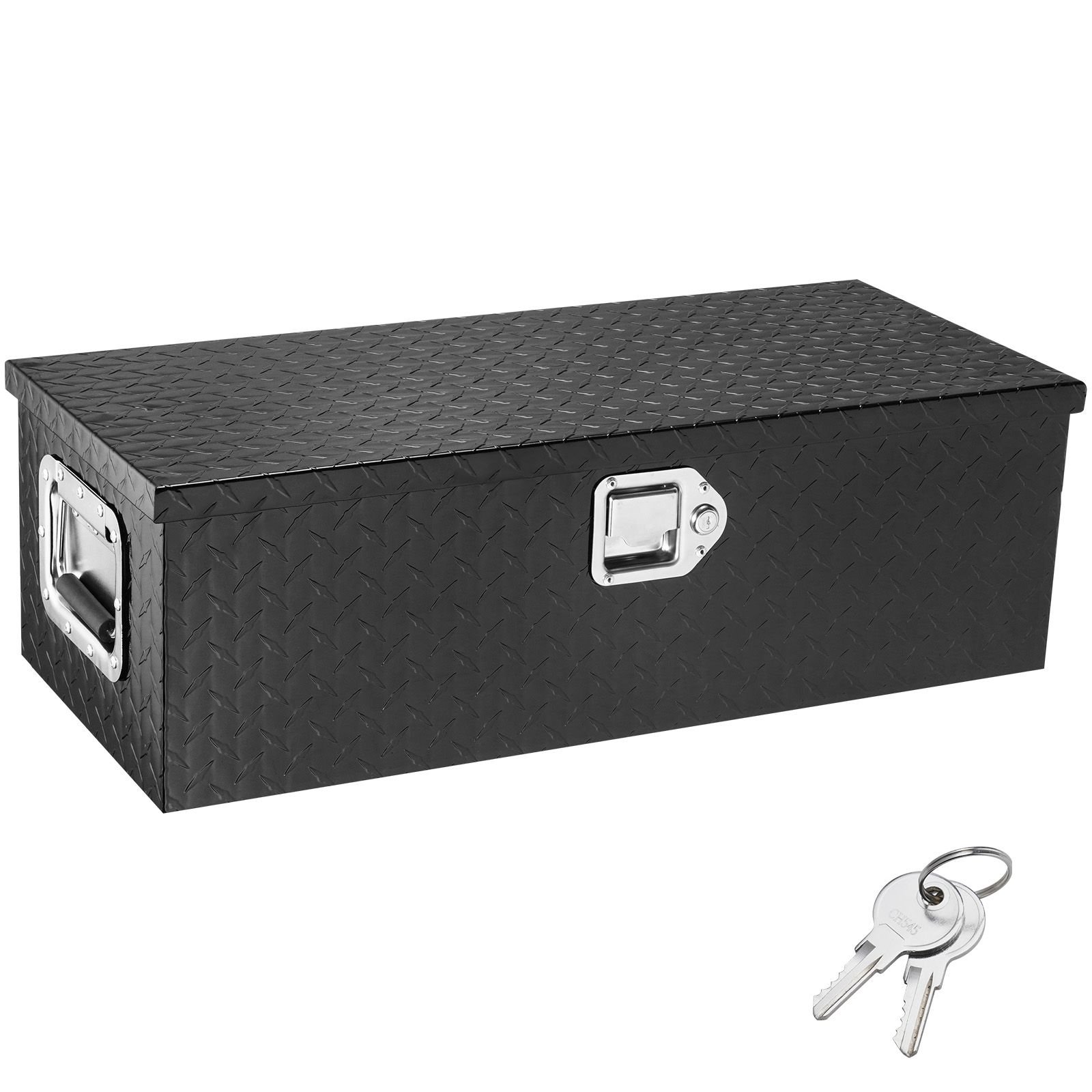 heavy duty aluminum truck bed tool box, diamond plate tool box with side handle and lock keys, storage tool box chest box organizer for pickup, rv, trailer, truck bed, 30"x13"x9.6", black