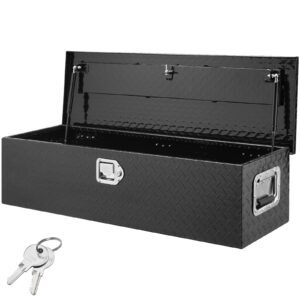 heavy duty aluminum truck bed tool box, diamond plate tool box with side handle and lock keys, storage tool box chest box organizer for pickup, truck bed, rv, trailer, 39"x13"x10", black